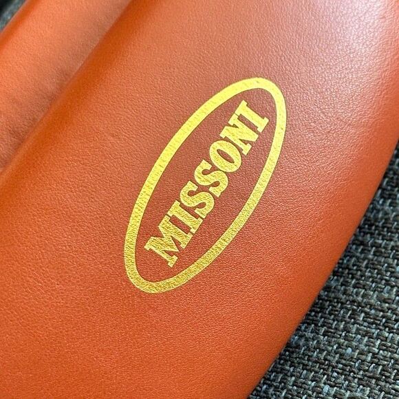 Vtg MISSONI Burnt Orange Leather & Gold Domed Hardshell Sunglasses Glasses Case - Picture 4 of 12